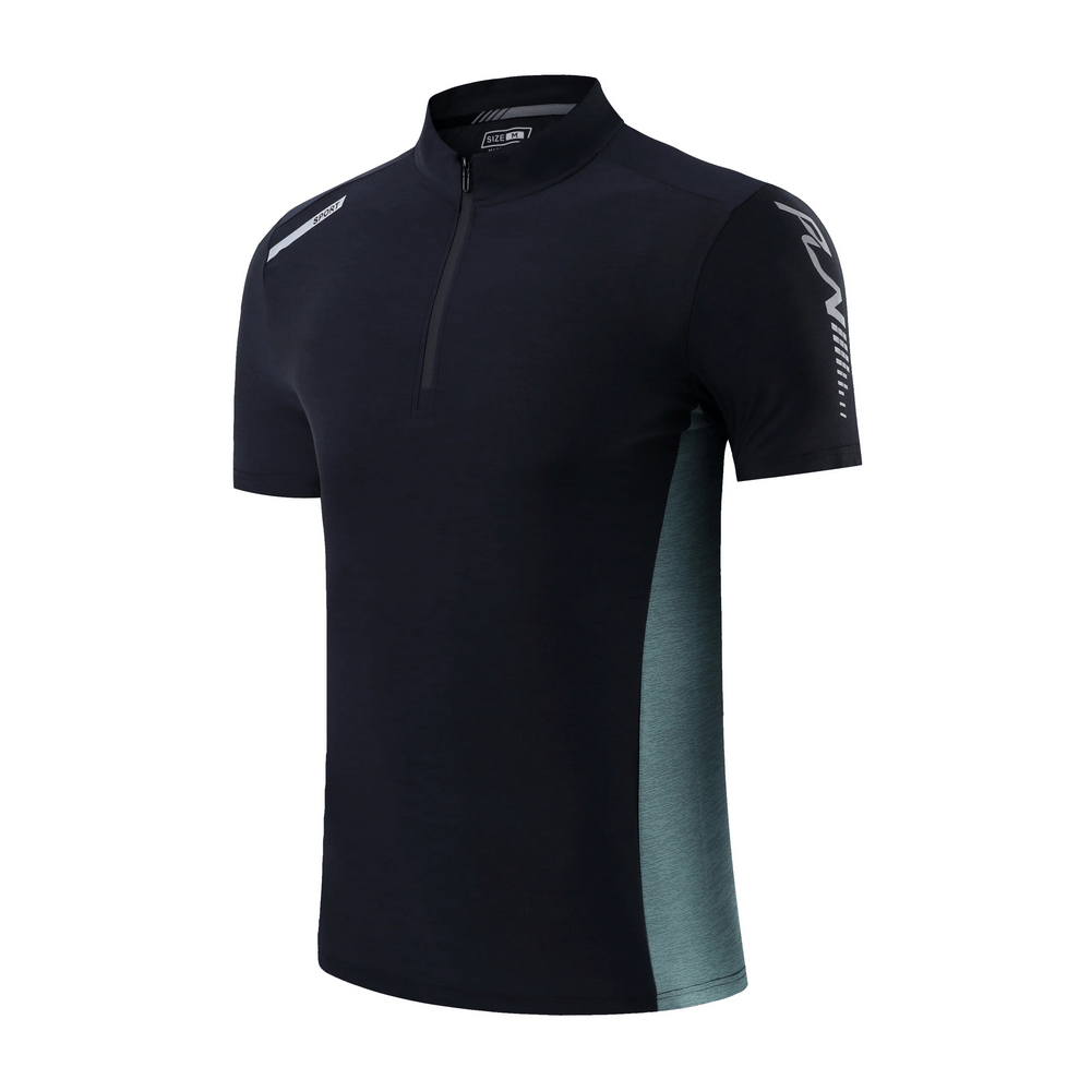 Athletic Breathable Fit Zip High Collar T-Shirt SF2158 - Sporty Men's Quick Dry Fabric in sleek black design.